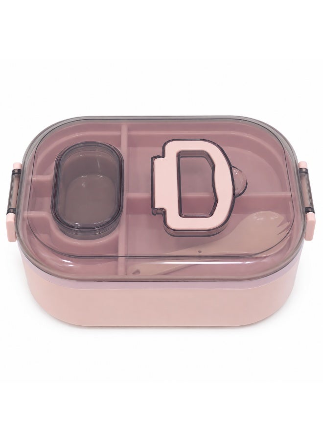 2-Tier Bento Lunch Box with Compartments, Sauce Container and Spoon Fork, Transparent Secure Lid with Carry Handle, Microwave Safe Without Lid, BPA-Free for School and Work - Pink - Image 1