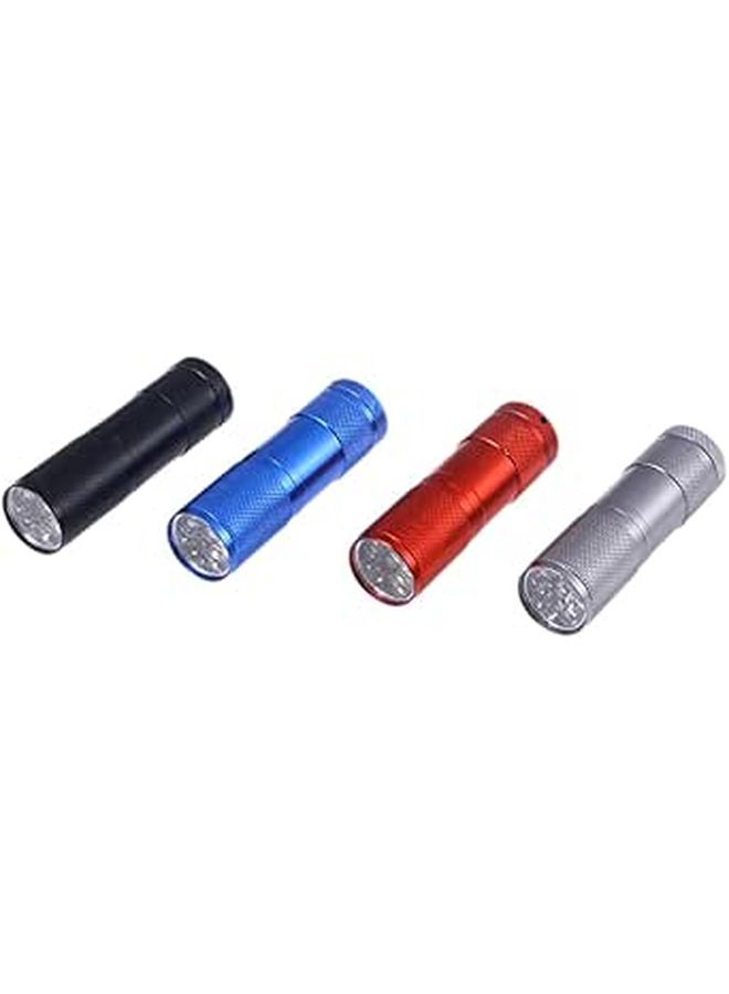 9 LED Mini Aluminum UV Flashlight Portable Torch Light For Camping Hiking Black Silver 4 Pack - Image 1