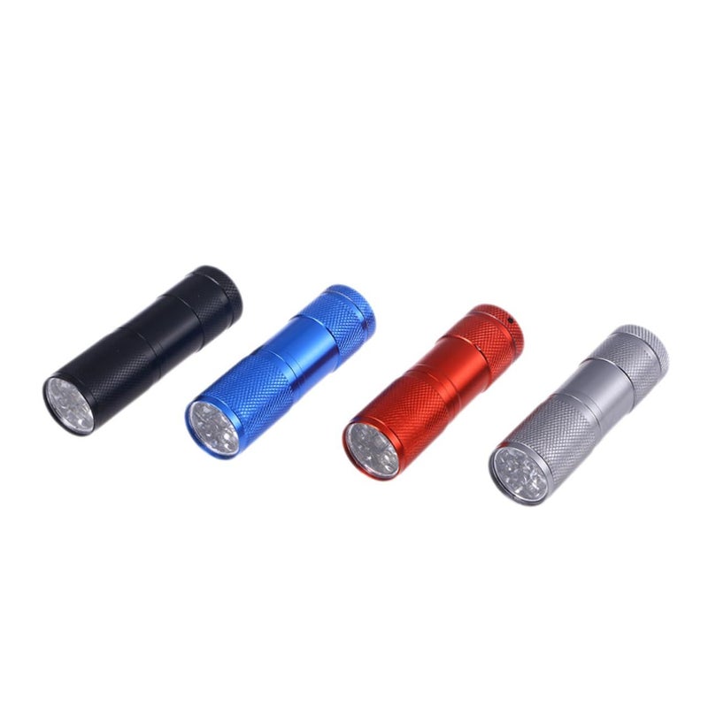 9 LED Mini Aluminum UV Flashlight Portable Torch Light For Camping Hiking Black Silver 4 Pack - Image 2