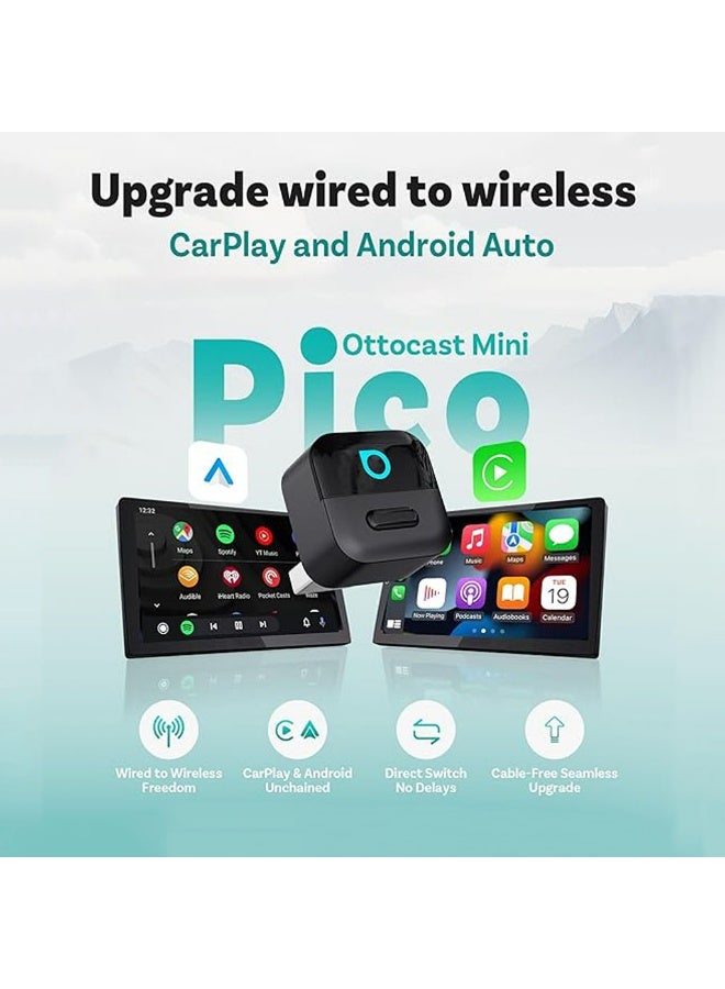 Ottocast Mini Pico 2-in-1 Wireless CarPlay & Android Auto Adapter, WiFi 6 & Bluetooth 5.4, Fast Auto Reconnect, Dual Device Memory, Voice Control, OTA Updates, Plug & Play Smart Car Connectivity - Image 3