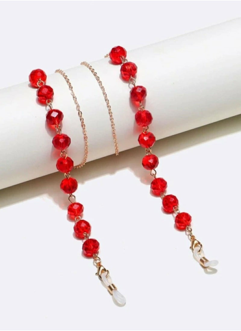 RA accessories Women's Elegant Shape Eyeglasses Chain Of Golden With Red Crystal  - Image 3