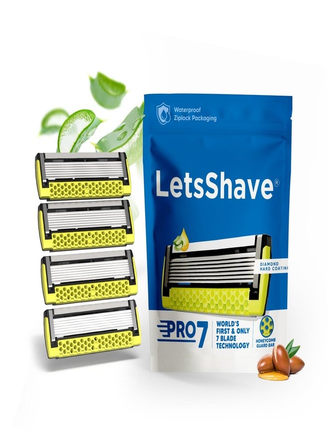 LetsShave Pro 7 Max Razor Cartridges For Men | World's First & Only 7-Blade Shaving Razor With Precision Blades & Honey Comb Guard Bar | Argan Oil, Aloe & Vitamin E - 4 Count - Image 1