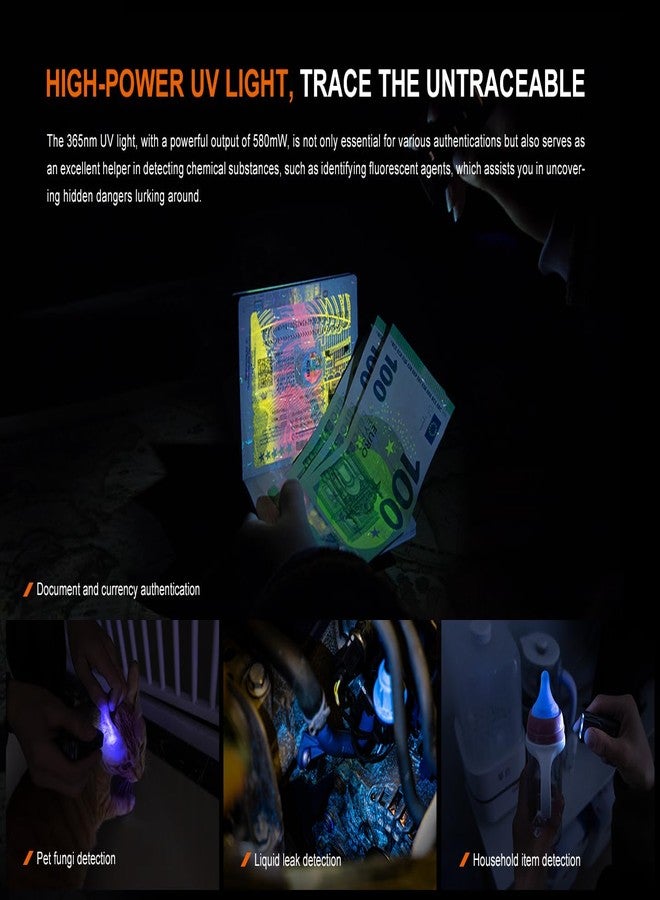 Fenix E06R 700 Lumen 3-in-1 EDC Keychain Flashlight, USB-C Rechargeable, Includes UV Light and Lumentac Organizier (Green) - Image 4