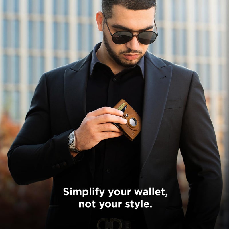 SERMAN BRANDS AirTag Wallet - RFID Blocking Mens Minimalist Money Clip Wallet for Airtag - Full Grain Leather - Slim Bifold. Front Pocket Apple Air tag Wallets for men. Gift CA Desert Transformer Air - Image 2