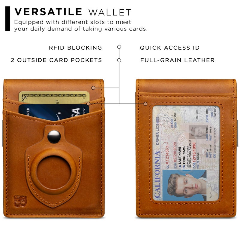 SERMAN BRANDS AirTag Wallet - RFID Blocking Mens Minimalist Money Clip Wallet for Airtag - Full Grain Leather - Slim Bifold. Front Pocket Apple Air tag Wallets for men. Gift CA Desert Transformer Air - Image 4