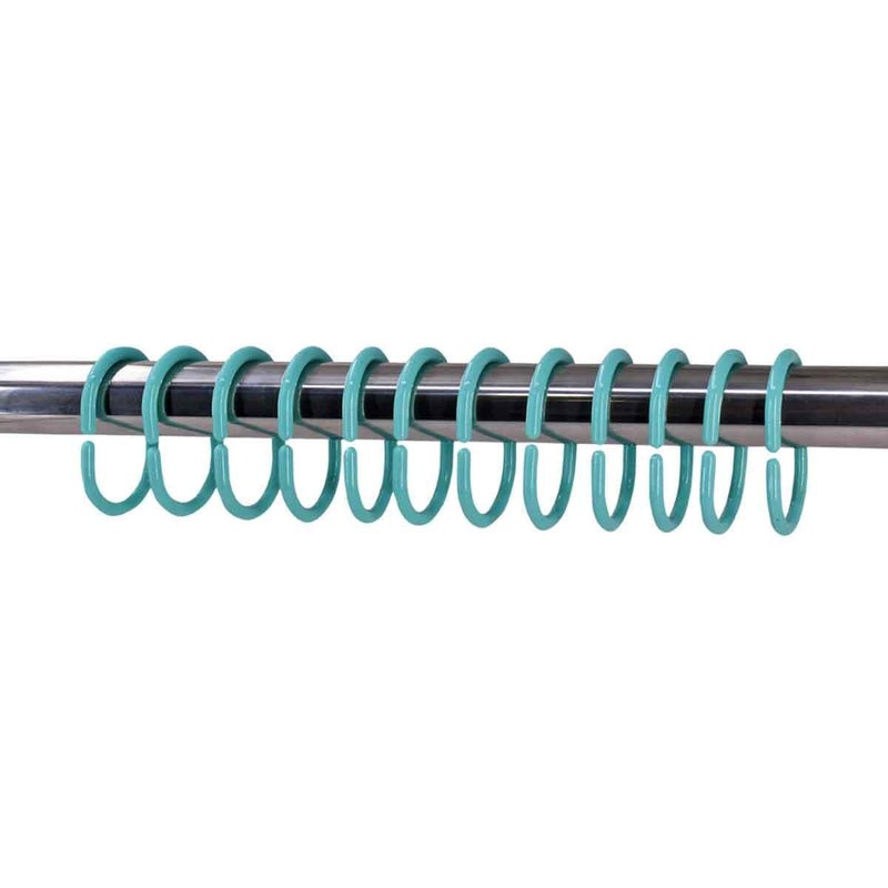 KidsCity.in Shower Curtain Rings, Plastic Rust-Proof, Unbreakable, Slides Easily on Bath Drape Rod, Curtain Liner, 36 C Shape Hooks - (JS160913) Turquoise  - Image 2