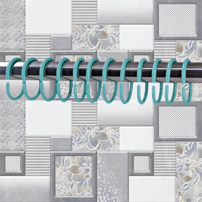 KidsCity.in Shower Curtain Rings, Plastic Rust-Proof, Unbreakable, Slides Easily on Bath Drape Rod, Curtain Liner, 36 C Shape Hooks - (JS160913) Turquoise  - Image 1