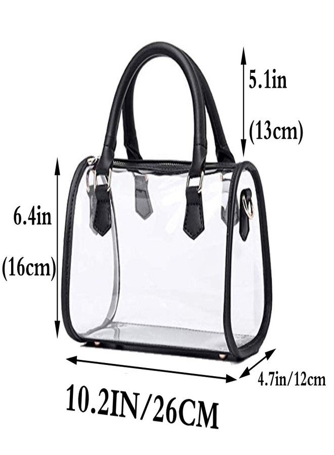 Rullar Women Clear Jelly Purse Transparent Handbag Top Handle Shoulder Bag PVC Purse Totes Satchel Black - Image 3