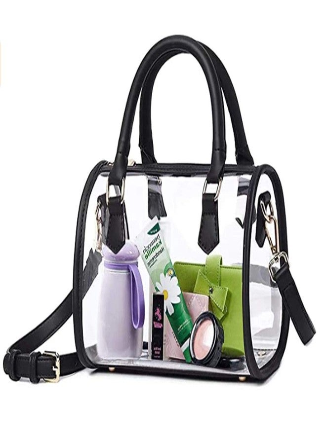 Rullar Women Clear Jelly Purse Transparent Handbag Top Handle Shoulder Bag PVC Purse Totes Satchel Black - Image 4