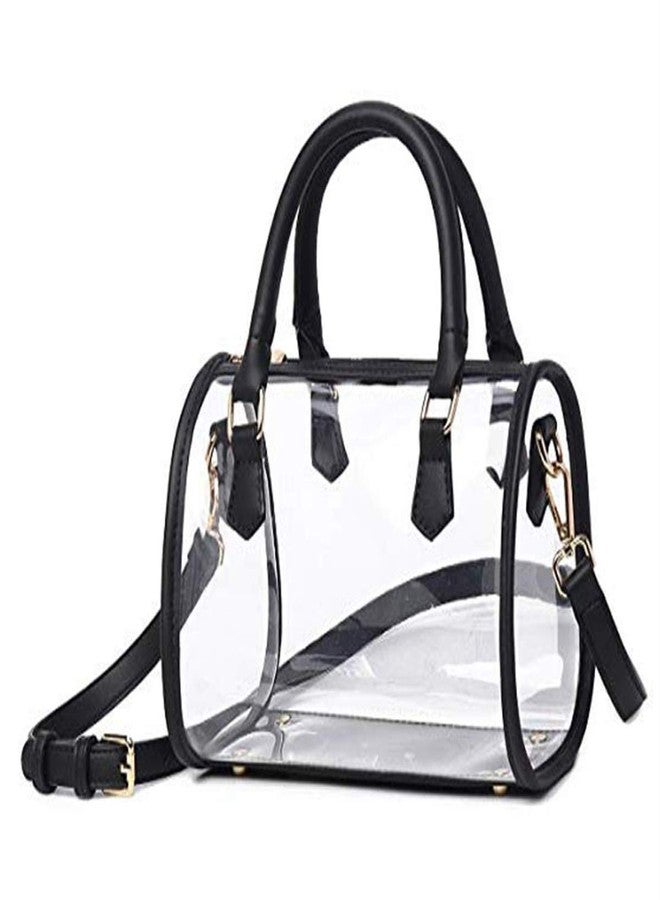 Rullar Women Clear Jelly Purse Transparent Handbag Top Handle Shoulder Bag PVC Purse Totes Satchel Black - Image 1