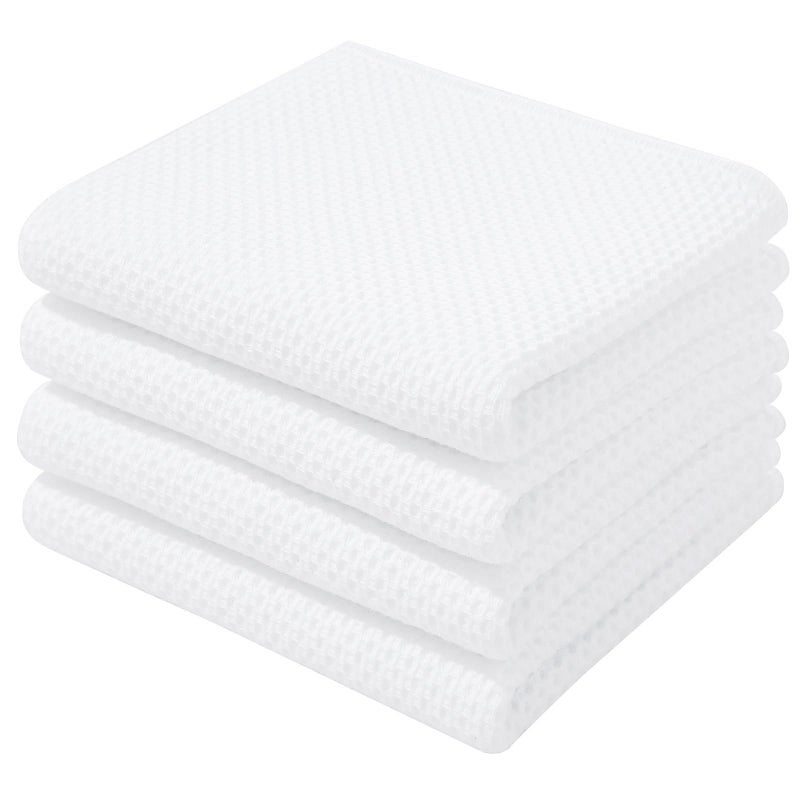 Homaxy 100% Cotton Waffle Weave Kitchen Dish Towels, Ultra Soft Absorbent Quick Drying Cleaning Towel, 13 x 28 Inches, 4-Pack, White - Image 1