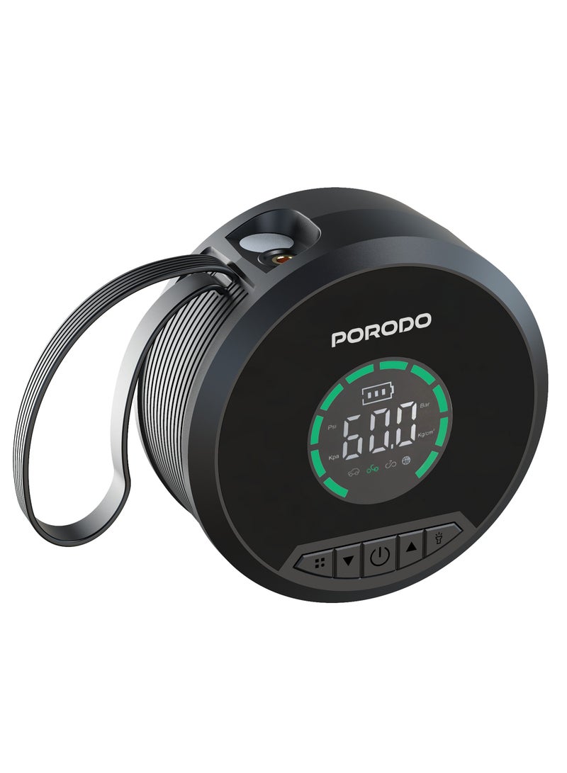 porodo Jump Starter & Power Bank, Tire Inflator, Lighting Lamp, Tire Inflation, Intelligent Ignition Clamp, Preset Tire Pressure, 4 Inflatable Nozzle Set, 1 Inflatable Hose, 1 Automatic Starting Clamp, 1 USB-C Cable, 1 Multi-Functional Storage Bag, Compatible with Automobile, Motorcycle, Bicycle, Ball - Image 1