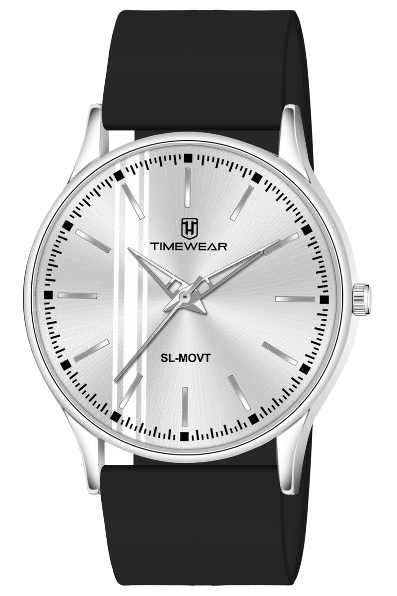 TIMEWEAR Analog Silver Dial, Black Silicone Strap Watch for Men - Image 1