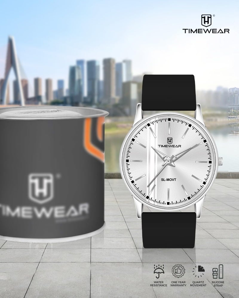 TIMEWEAR Analog Silver Dial, Black Silicone Strap Watch for Men - Image 3