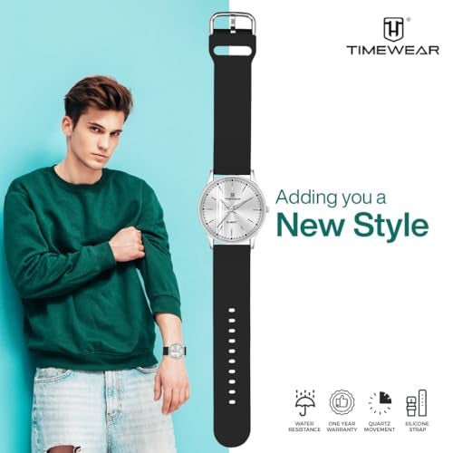 TIMEWEAR Analog Silver Dial, Black Silicone Strap Watch for Men - Image 2
