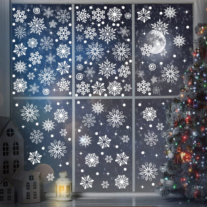 Outus Outus 570 Pieces Snowflake Window Clings Winter Window Clings Christmas Snowflake Decal Stickers Decorations for Christmas Frozen Theme Party New Year Supplies 12 SheetsWhite 