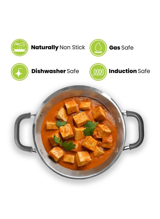 Allo Allo Triply Stainless Steel Kadhai with Handles|Perfect Kadhai for Curry/Stir-Fry/Deep-Fry/DryVeg/Saute Induction Friendly Naturally Non-Stick | 10 Years Warranty, 32cm, 6.8 litres Without lid  - Image 3