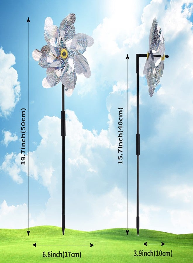 BATTIFE Reflective Pinwheels for Yard and Garden, Pre-Installed Sparkly Blind Birds Pin Wheel, Scare Birds & Animal Away Wind Spinner, 12 Pack (Silver) - Image 4