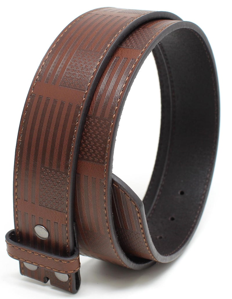 BC Belts Leather Belt Strap with American Flag Embossed Pattern 1.5" Wide with Snaps (Brown-M) - Image 3