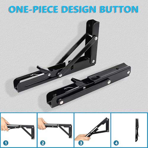 AUTOHJ Folding Shelf Bracket 12 inch 2PC Wall Mounted Collapsible Shelves Brackets Heavy Duty Foldable Workbench Bracket DIY Wall Table Hinges for RV Countertop Extension Gargage Workstation Table Supports - Image 5