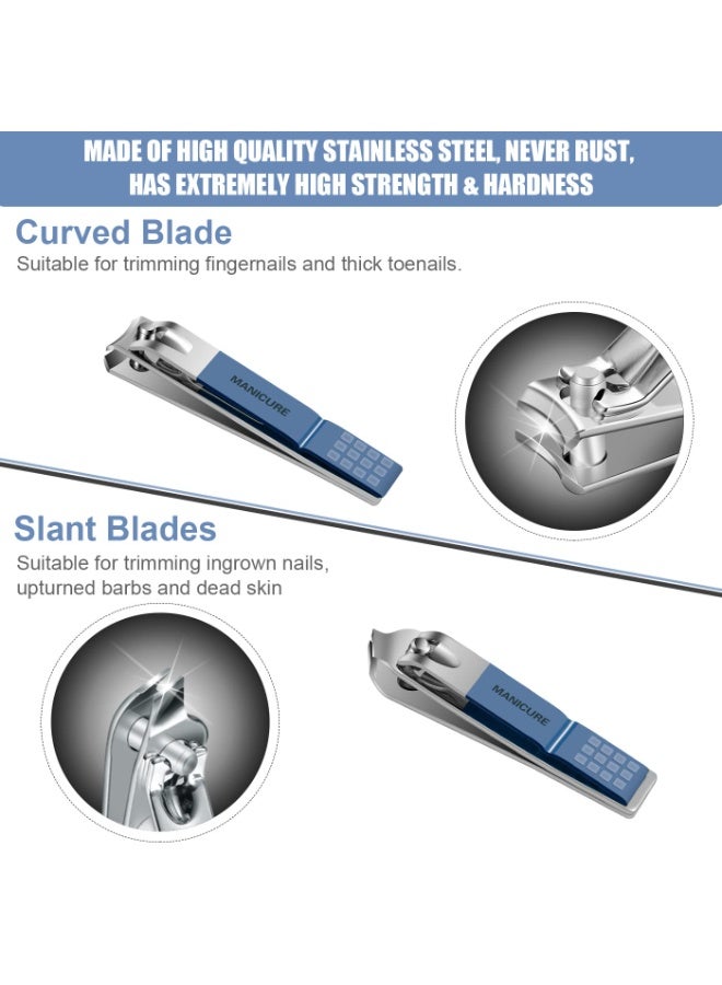 MANICURE 16 in 1Nail Clipper Manicure Set, Manicure Set Professional Nail Clippers Pedicure Kit,  Stainless Steel Nail Care Tools Grooming Kit with Luxurious Travel Leather Case for Thick Nails Men Women Gift (Blue) - Image 3