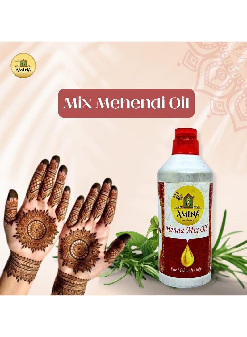 Amina Henna Mahendi Mix Oil (Nilgiri oil, Saniya oil, Mysore Suratiya Oil & Rosha Oil ) For Making Mahendi cones Dark Color - 250 ml - Image 1