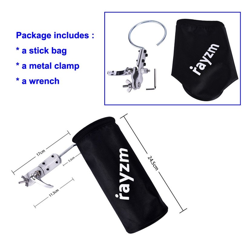 Rayzm Drum Stick Bag Holder, Nylon Mallet/Brush/Beater Stick Holder with Aluminum Clamp for Drum Kit & Music Stand (1.5-3cm Diameter Pole), UP to 12 Pairs of Sticks - Image 2