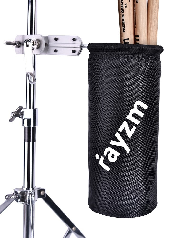 Rayzm Drum Stick Bag Holder, Nylon Mallet/Brush/Beater Stick Holder with Aluminum Clamp for Drum Kit & Music Stand (1.5-3cm Diameter Pole), UP to 12 Pairs of Sticks - Image 1