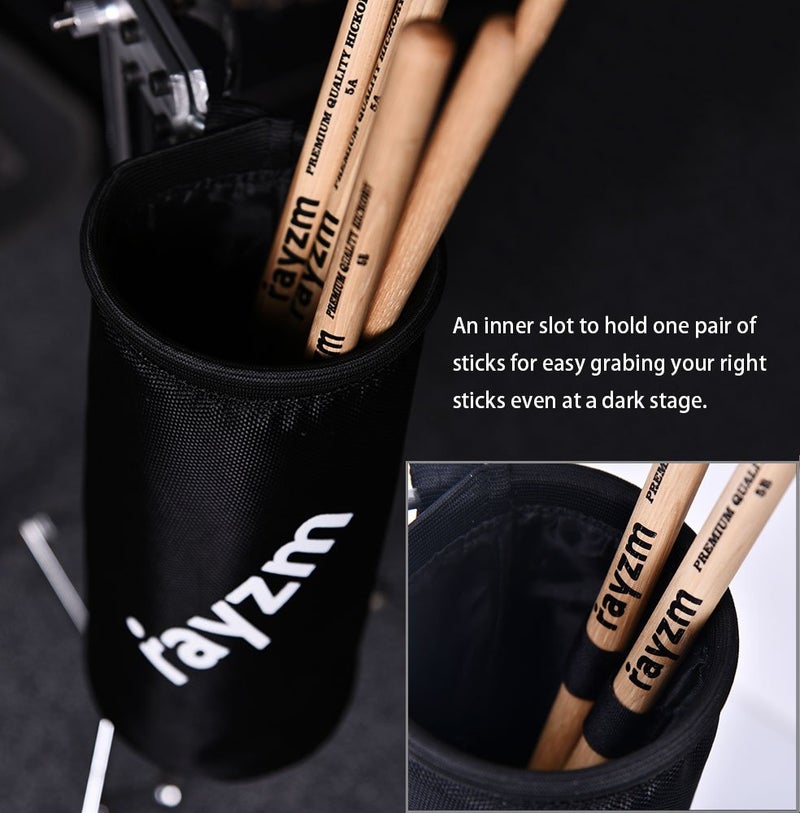 Rayzm Drum Stick Bag Holder, Nylon Mallet/Brush/Beater Stick Holder with Aluminum Clamp for Drum Kit & Music Stand (1.5-3cm Diameter Pole), UP to 12 Pairs of Sticks - Image 3