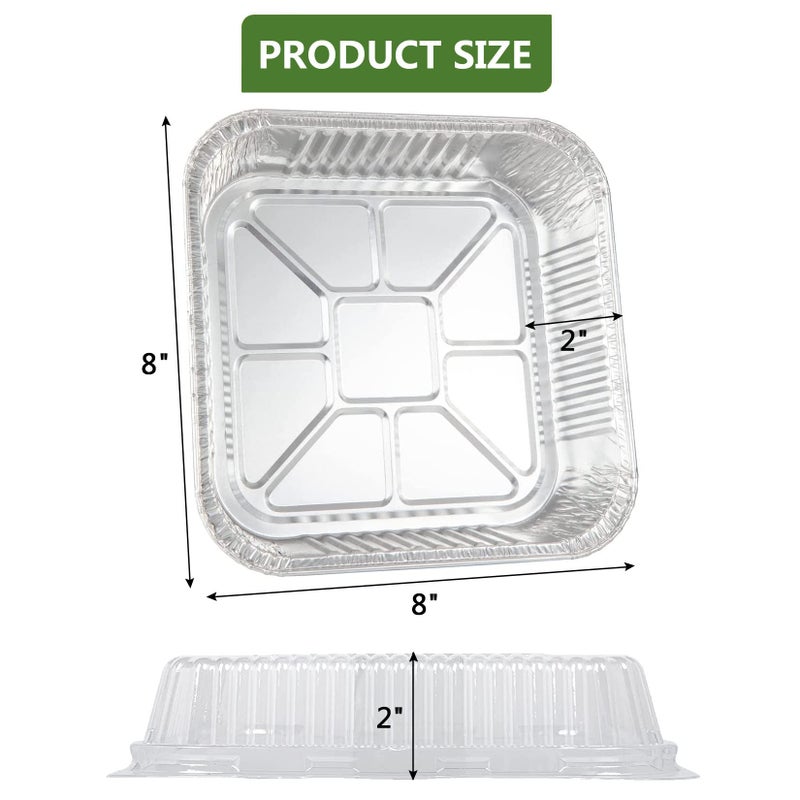 PRTTY 30 Pack 8â€ Ã— 8â€ Square Aluminum Baking Pans with Clear Plastic Lids,Disposable Aluminum Foil Pans Takeout Pans,Heavy Duty Recyclable Foil Food Containers Roasting Pans for Cooking,Heating,Storing. - Image 2