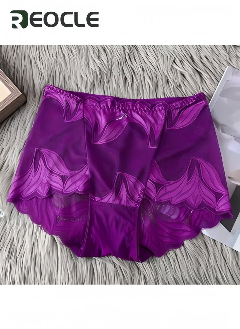 REOCLE Women's Lace Underwear High Waist Brief Tummy Control Panties Stretch Full Coverage Briefs Plus Size Ladies Brief  - Image 4