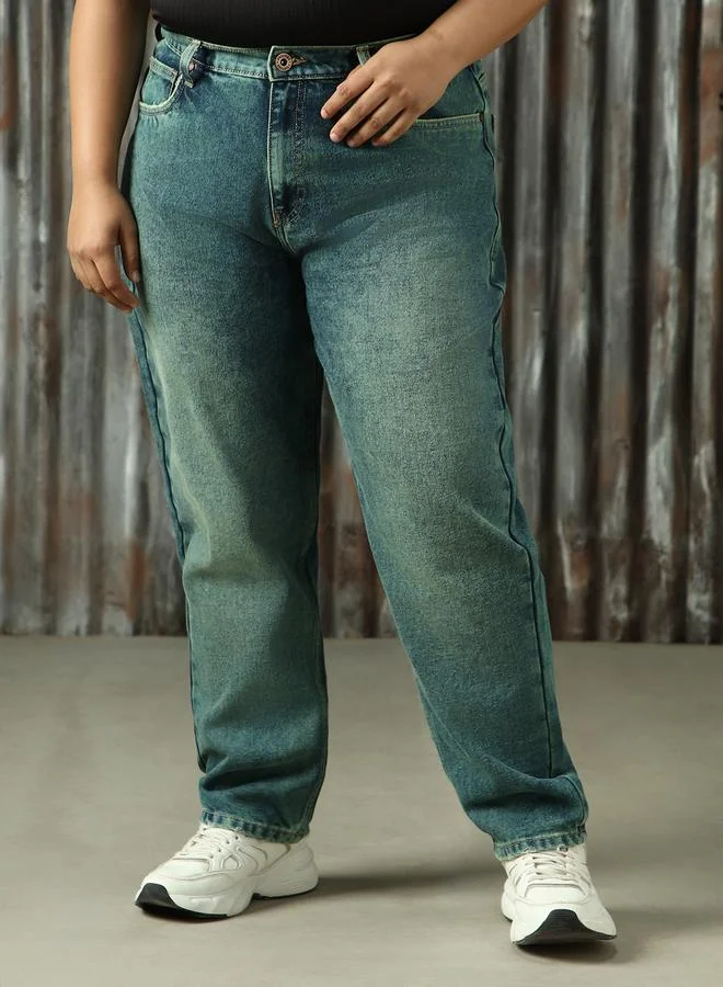 HIGH STAR Women High Rise Mom Fit Light Fade Jeans