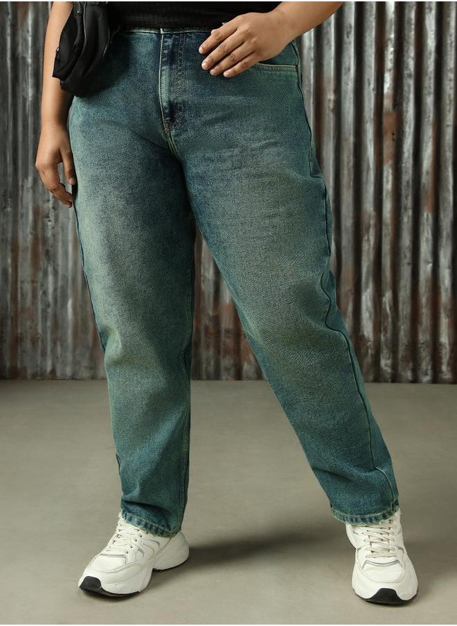 HIGH STAR - Women Jeans in Blue featuring Tappered fit with a washed pattern, secured with button closure, crafted from 100% cotton – an essential addition to your stylish collection. - Image 1