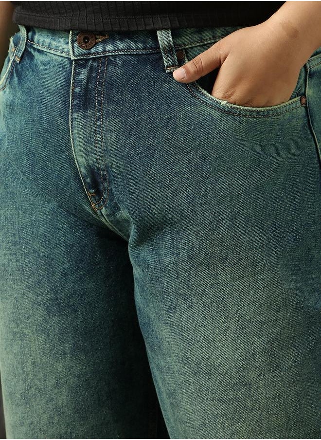 HIGH STAR - Women Jeans in Blue featuring Tappered fit with a washed pattern, secured with button closure, crafted from 100% cotton – an essential addition to your stylish collection. - Image 1