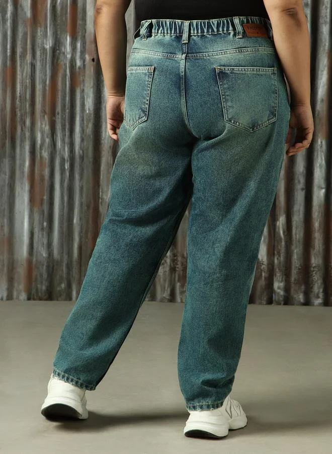 HIGH STAR Women High Rise Mom Fit Light Fade Jeans