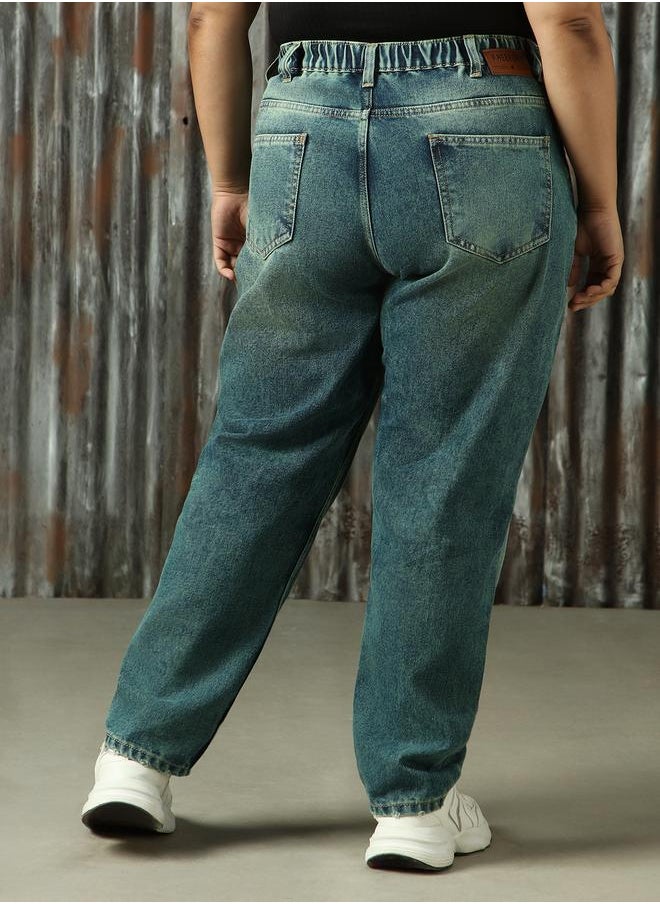 HIGH STAR - Women Jeans in Blue featuring Tappered fit with a washed pattern, secured with button closure, crafted from 100% cotton – an essential addition to your stylish collection. - Image 1