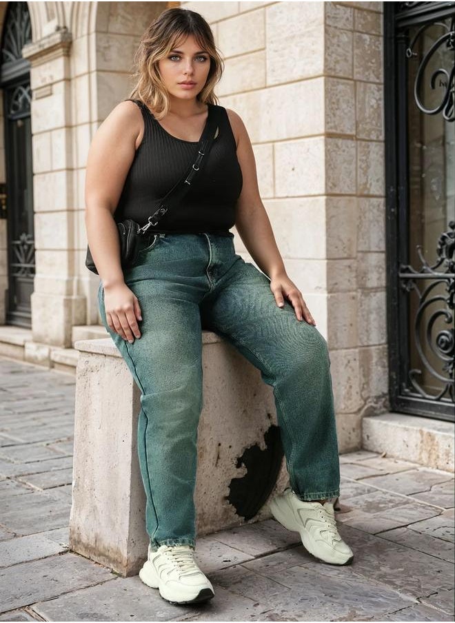 HIGH STAR - Women Jeans in Blue featuring Tappered fit with a washed pattern, secured with button closure, crafted from 100% cotton – an essential addition to your stylish collection. - Image 1