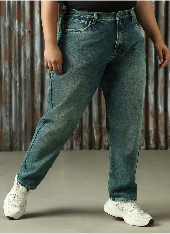 HIGH STAR Women High-Rise Mom Fit Light Fade Jeans