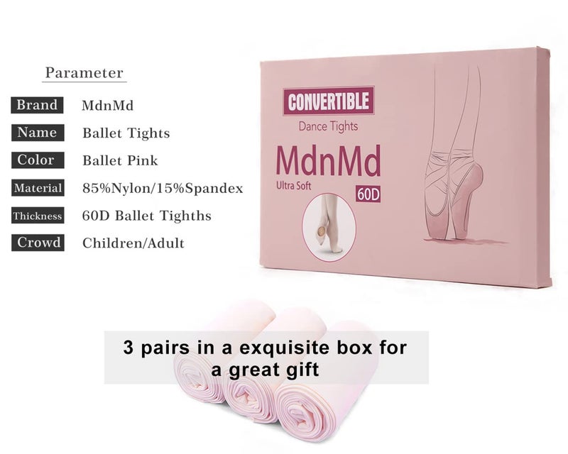 MdnMd 3 Pack Girls Toddler Ballet Dance Tights Footless Ultra Soft Ballet Legging Stocking Pantyhose (Ballet Pink, Child Age 2-4) - Image 3