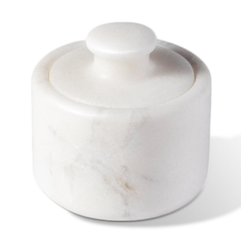Koville Marble Salt Cellar with Lid 3.5" White, Stone Pepper Container & Spice Jars for Kitchen, Marble Salt and Pepper Holder, Stone Storage Box for Kitchen Counter, Spice Jar(Namib Fantasy White) - Image 1