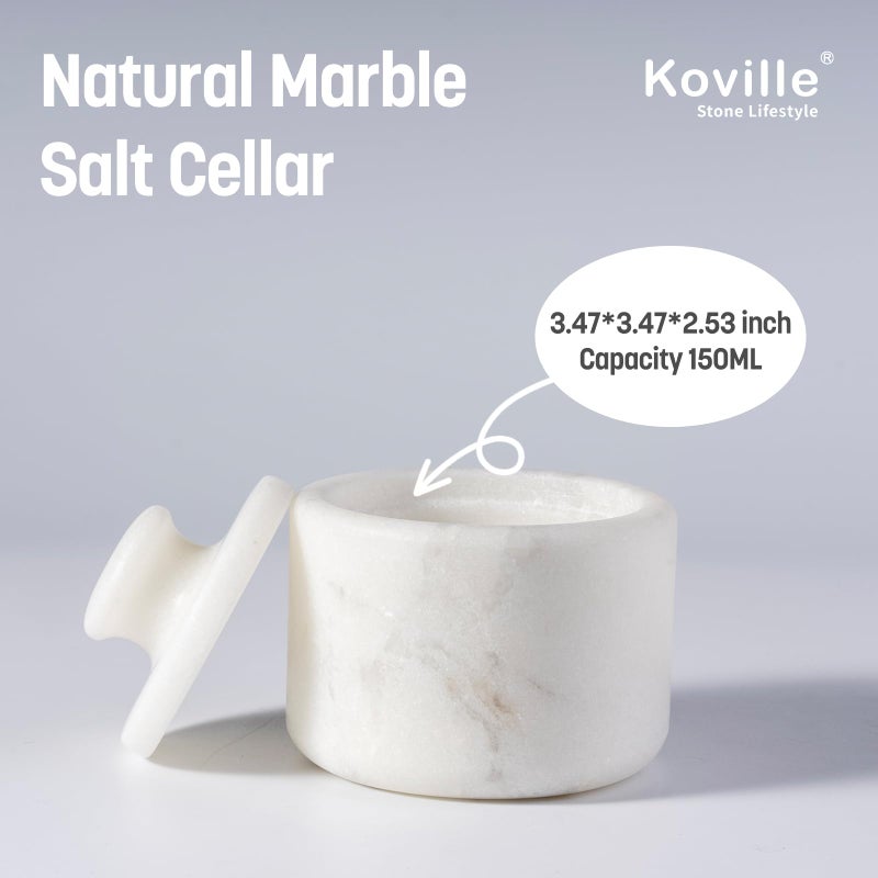 Koville Marble Salt Cellar with Lid 3.5" White, Stone Pepper Container & Spice Jars for Kitchen, Marble Salt and Pepper Holder, Stone Storage Box for Kitchen Counter, Spice Jar(Namib Fantasy White) - Image 2