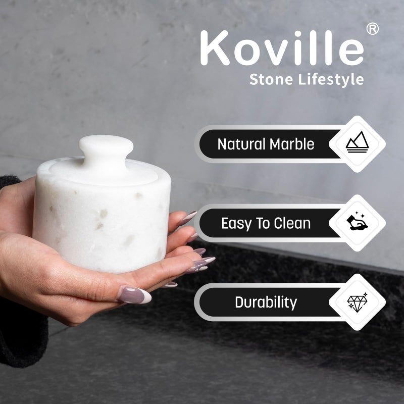 Koville Marble Salt Cellar with Lid 3.5" White, Stone Pepper Container & Spice Jars for Kitchen, Marble Salt and Pepper Holder, Stone Storage Box for Kitchen Counter, Spice Jar(Namib Fantasy White) - Image 4
