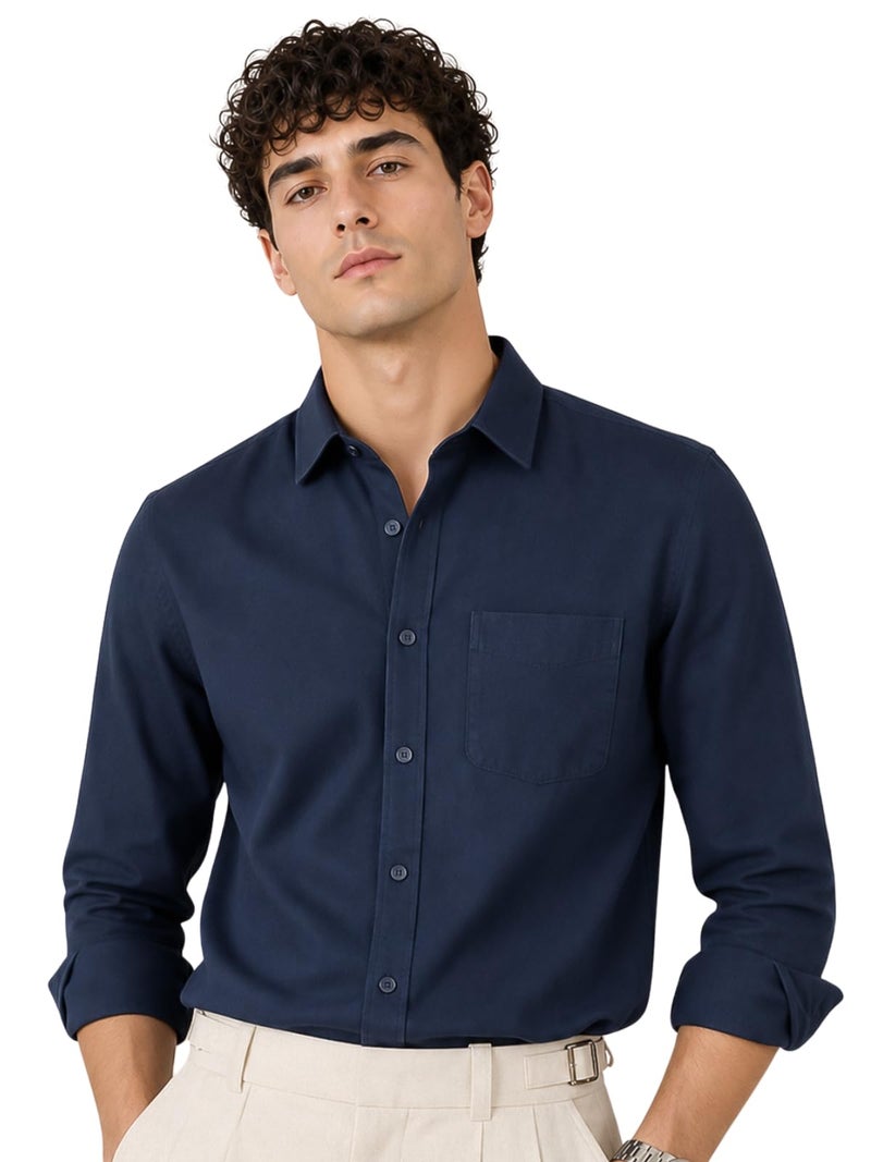 Veirdo® Men’s Pure Cotton Regular Fit Casual Shirt with Full Sleeves & Chest Pocket | Stylish Button-Down for Office, Party VD_FS_SH_NVY_XL - Image 1