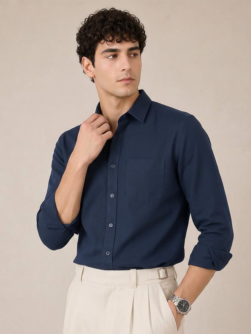 Veirdo® Men’s Pure Cotton Regular Fit Casual Shirt with Full Sleeves & Chest Pocket | Stylish Button-Down for Office, Party VD_FS_SH_NVY_XL - Image 2