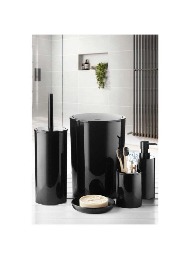 بريمانوفا مجموعة إكسسوارات الحمام البلاستيكية فلوريس المكونة من 5 قطع تتضمن سلة مهملات سعة 6 لتر وفرشاة مرحاض 18 × 18 × 25 سم وموزع صابون 10 × 10 × 23 سم وحامل فرشاة أسنان وطبق صابون بلاستيكي أسود - Image 2