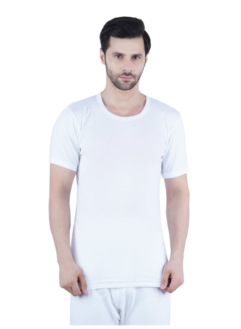 WHITE LEAF Men’s Round Neck Vest Undershirt (Pack of 3) 100% Combed Cotton Innerwear – Soft Breathable Half Sleeve Undershirts for Daily Wear - White - Image 5