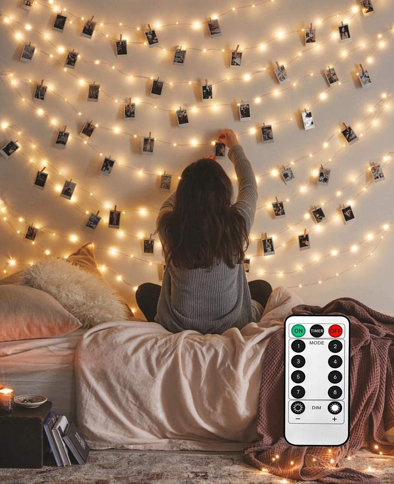 LECLSTAR 50 LED Photo Clips String Lights 17ft with Remote 8 Modes Fairy Lights to Clip on Pictures Photos Cards