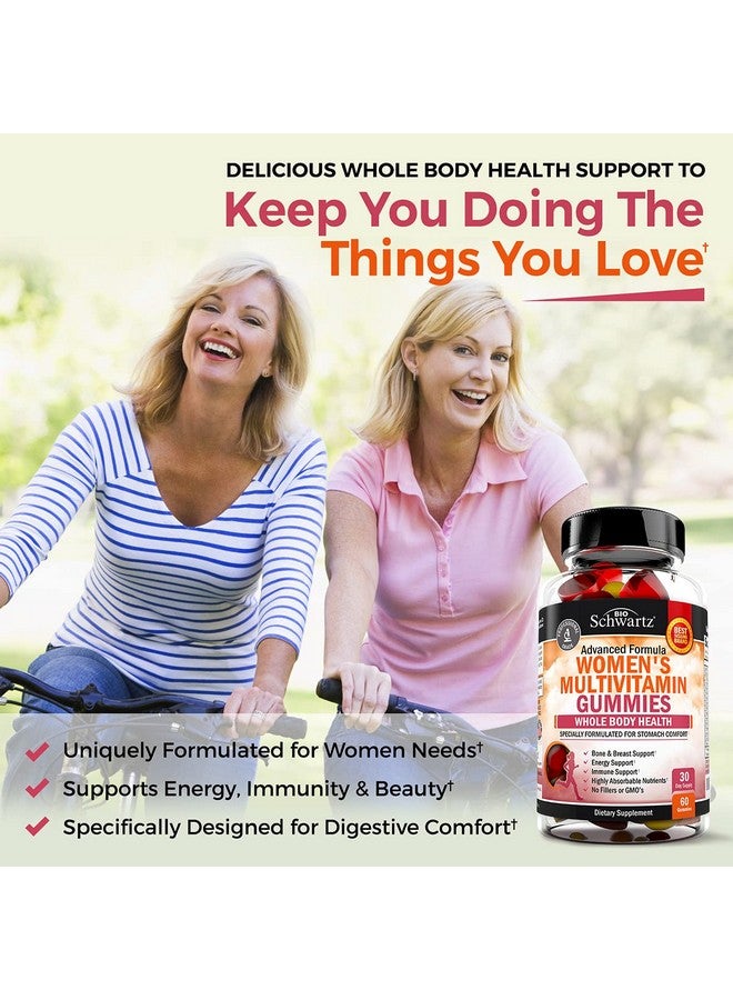 BioSchwartz جواهر متعددة الفيتامينات للنساء مع فيتامين أ، ج، ب6، ب12، د، و هـ لدعم المناعة - جواهر متعددة الفيتامينات للنساء لدعم العظام والثدي والبشرة والمفاصل والطاقة، بنكهة التوت المختلط، 60 حبة - Image 2