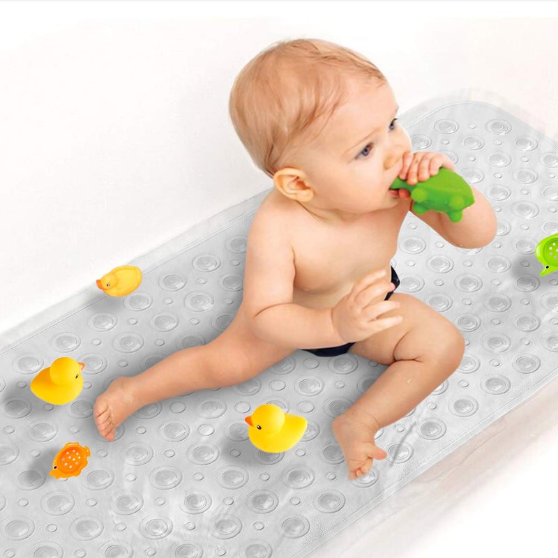 Upgrade Baby Bath Mat Non Slip Extra Long Bathtub Mat for Kids 40 X 16 Inch  Eco Friendly Bath Tub Mat with 200 Big Suction CupsMachine Washable Shower MatClear