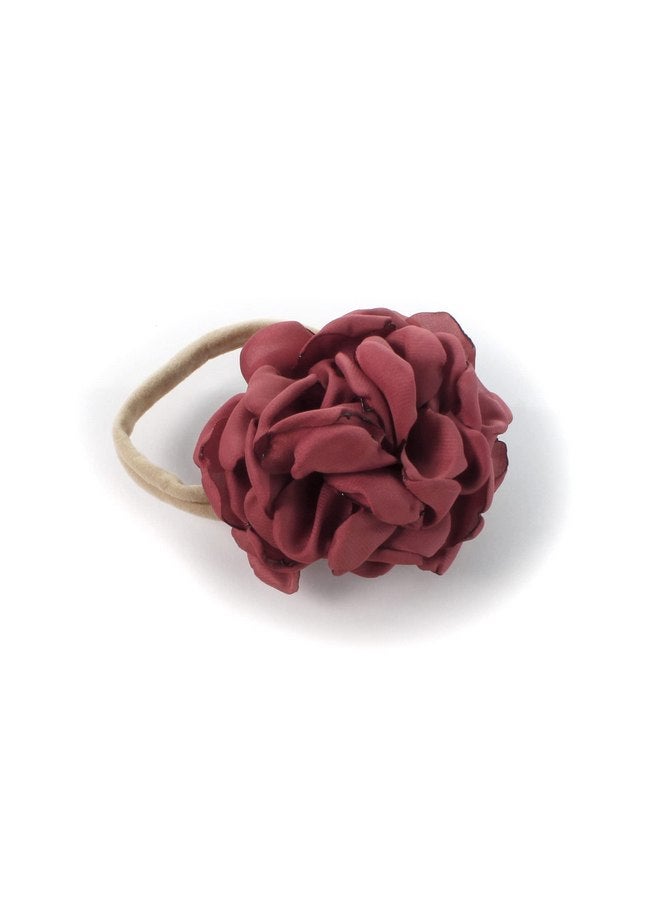My Lello Baby Girl Ruffle Singed Rose Nylon Elastic Headbands Set 2pcs - Large - Barely Peach - Cinnamon Rose - Image 3
